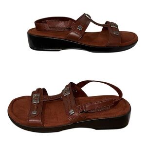 MINNETONKA Prescott‎ Leather Sandals Size 7 Dark Brown Casual Comfort Sandal